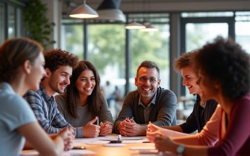 A diverse team collaborating around a table