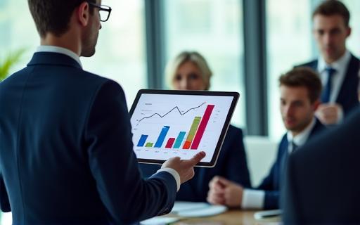 A consultant presenting a chart to clients
