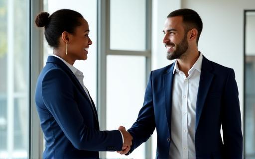 Professionals shaking hands in an office